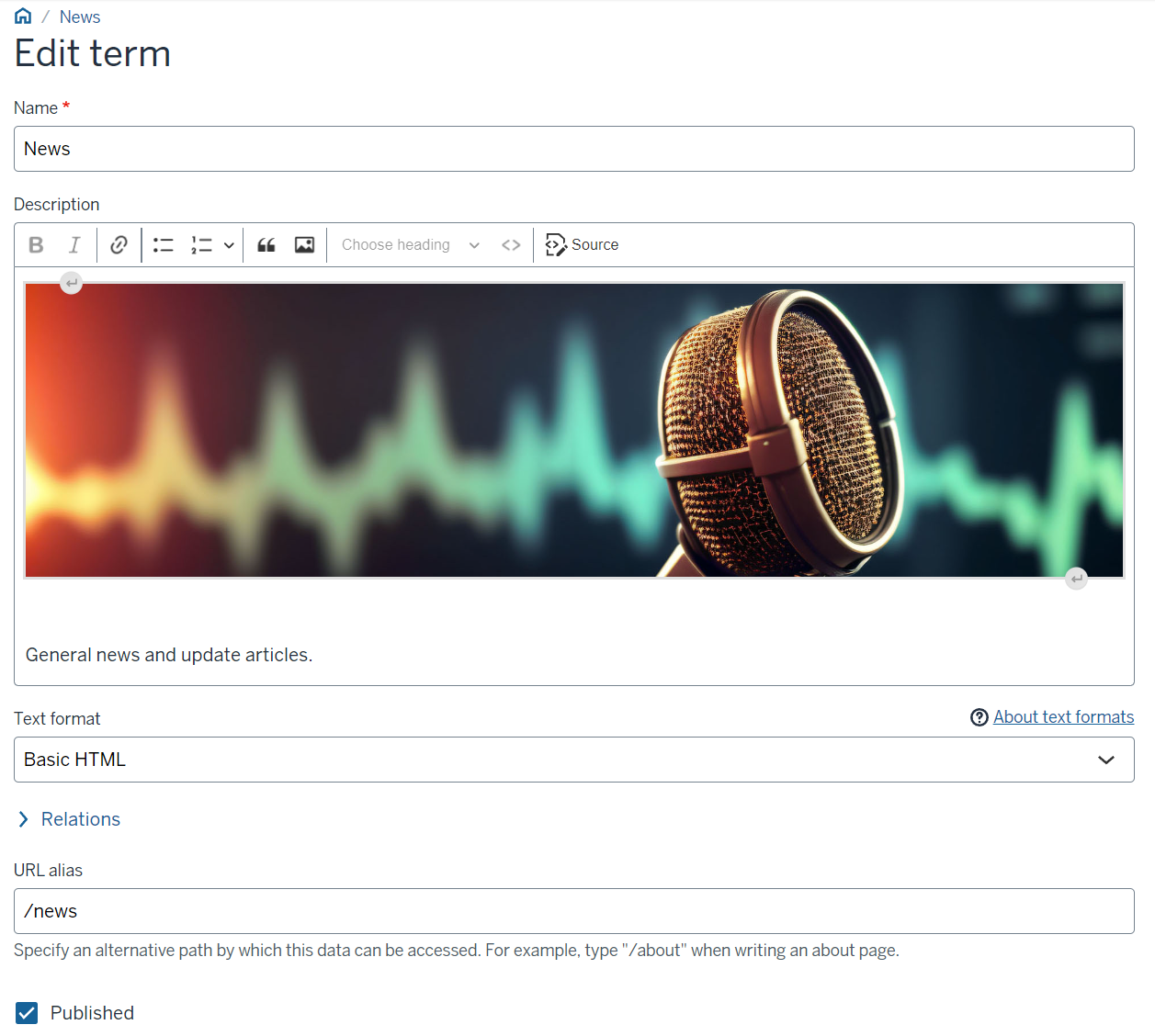 Screenshot of the edit taxonomy term section.