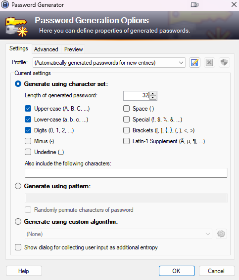 Screen-shot of the Keepass password generator tool