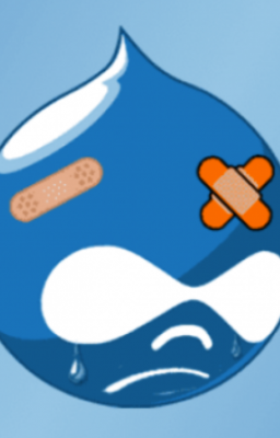 The Drupal logo with injuries