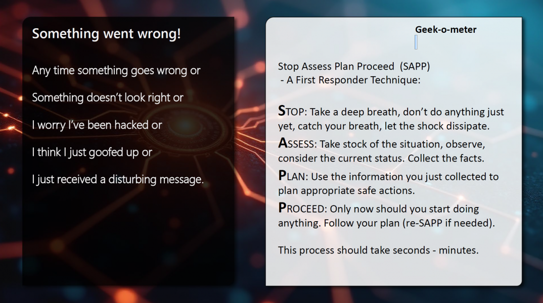 Information page about the Stop, Assess, Plan, Proceed protocol