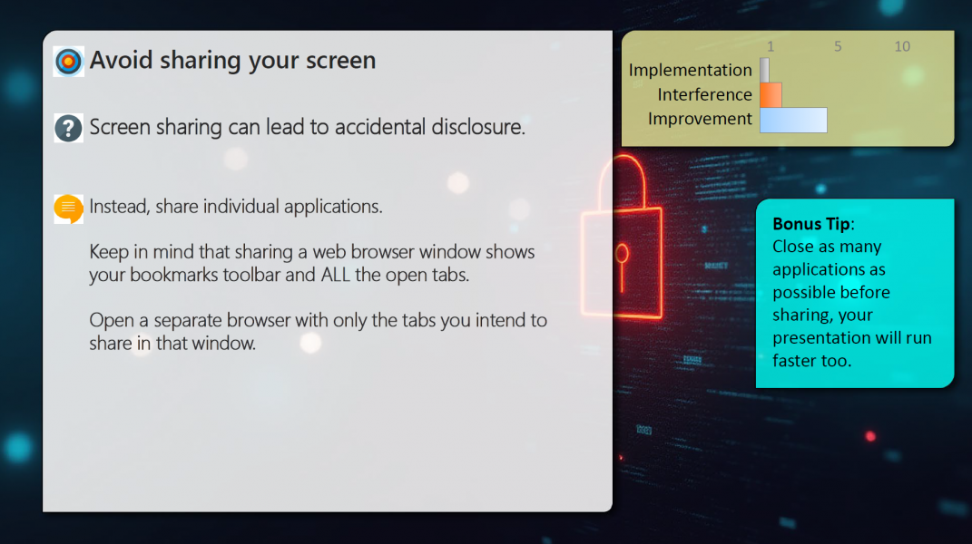Infographic for avoiding sharing your screen (all content displayed is in the article text)