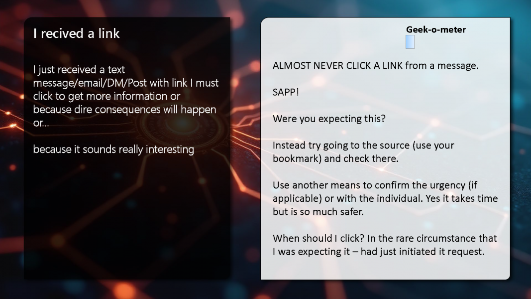 Infographic for what to do in the case you receive an unexpected link via some message (details in the article content)